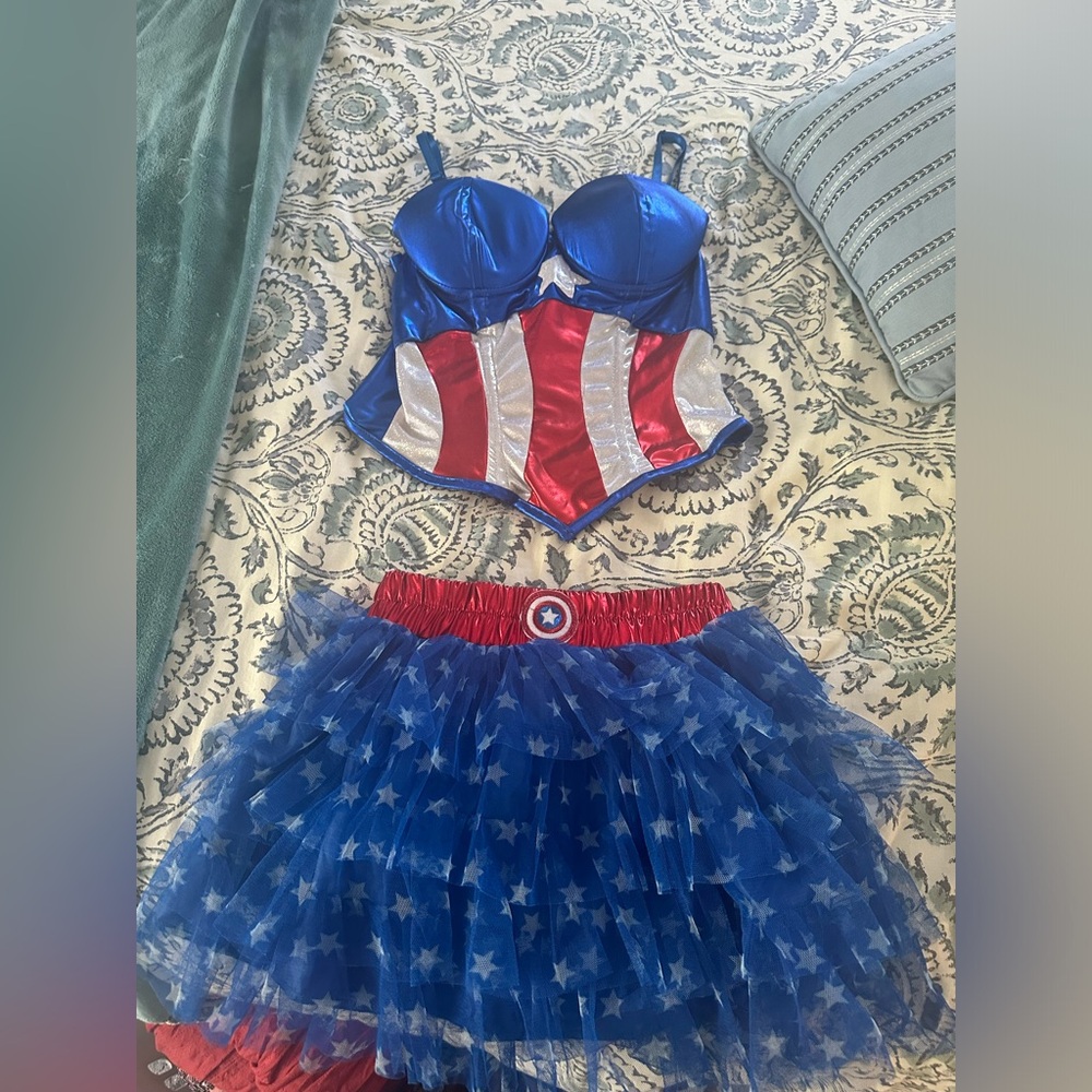 Women or girls captain America dress up costume. Tutu & corset top matching set